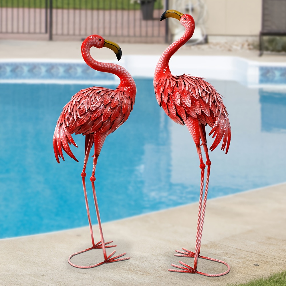 

Rustic Metal Flamingo Garden Statues Set Of 2, Outdoor Animal Sculptures For Lawn, Backyard, Porch, Patio, Wedding Decor - Animal Theme, No Electricity Or Battery Needed