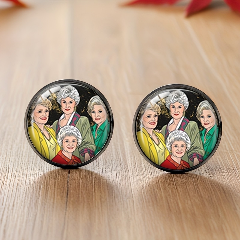 TEMU A Pair Of Round Glass Earrings With Studs For Golden, Handmade Jewelry, Without Battery