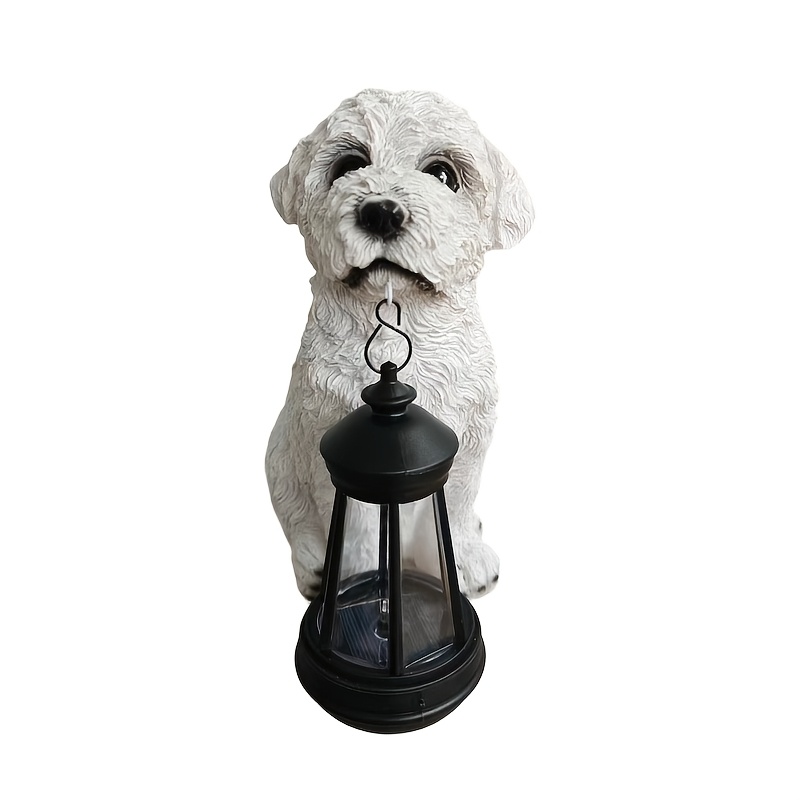 Image of 1pc Solar Light, Resin Craft, Adorable White Curly-haired Dog Pendant Lamp Statue Light, Landscape Decorative Light, Suitable For Yard Garden Lawn Light, Party, Porch For Occasions, Gift For