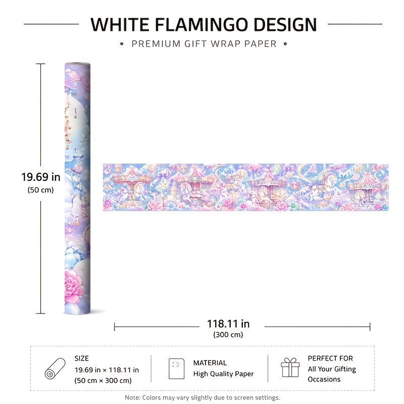 TEMU 1 Rolle 50X300Cm (19.7X118.1In) Geschenkpapier mit Blumenmuster, wunderschönes Muster. zum Verschenken, für Geburtstage & Feiertage. Lebendige