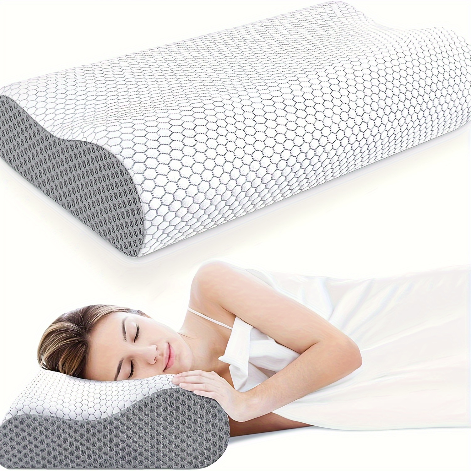 Neck Pillow, Pillow, Ergonomic Cervical Pillow For Relief, Premium Bed Pillows, Support For Neck And Shoulder, For Side Back Stomach Sleeper, Dorm Room Essentials, Standard Size, Grey