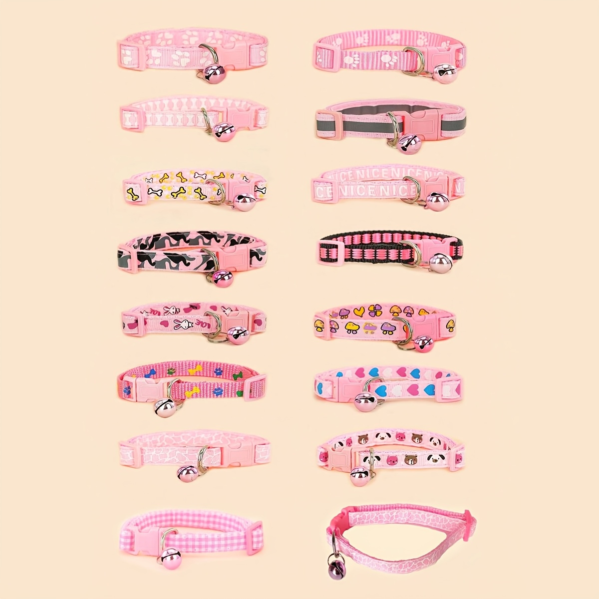 TEMU 5 Assorted Styles Of Pet Collars With Adjustable Designs And Bells, Suitable For Small Cats And Dogs, Without Battery