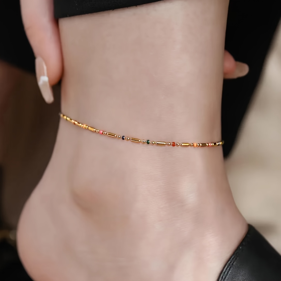 Image of Elegant Copper Anklet - Non-mosaic, Wear Accessory For Women, Suitable For Vacation - Summer Season No-plating Fine Chain Anklet (pack Of 1)