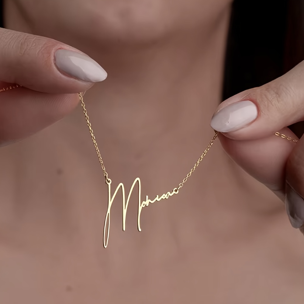 TEMU Custom Necklace [custom] Personalized Calligraphy Name Necklace For Women, Custom Jewelry, Stainless Steel Collarbone Necklace, Fashion Necklace