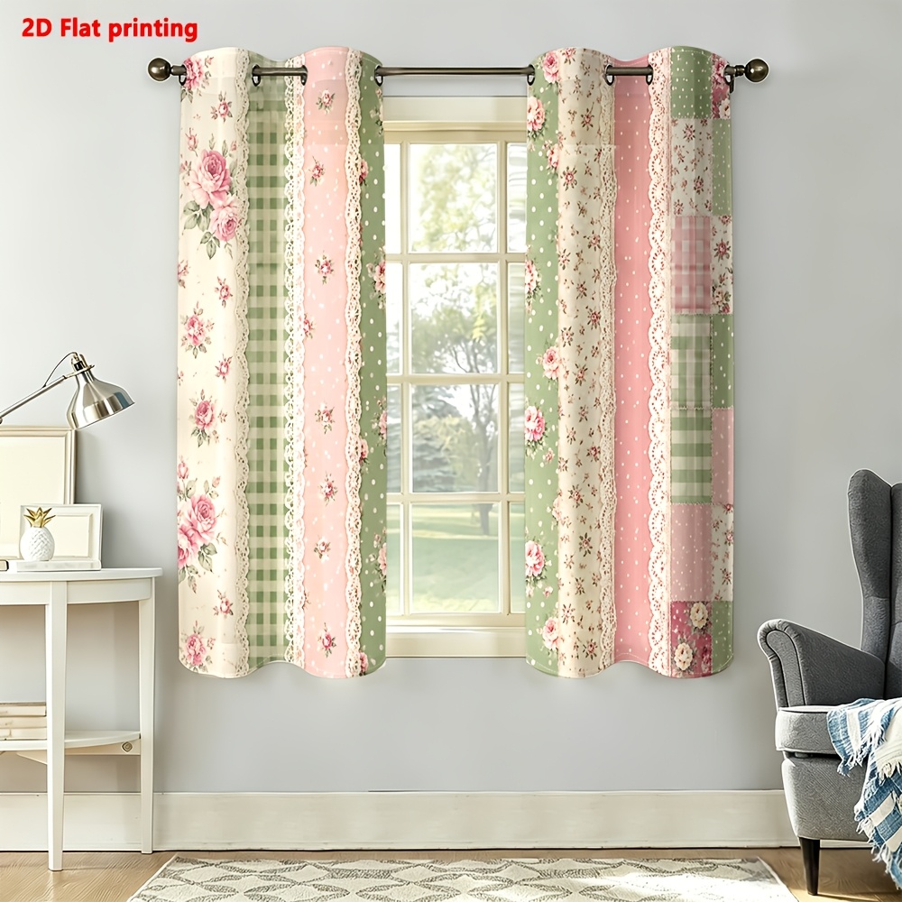 Image of 2d Flat - 2d Flat 2pcs Curtains Vintage Floral Lace Style For Home Decoration Accent Light Luxury Minimalist European Style, Suitable For Living Rooms, Bedrooms, Study Rooms, And For Home Decor