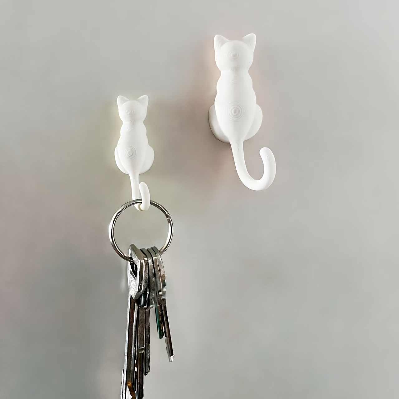 TEMU 2pcs Black Cat Tail Adhesive Hooks, No-drill Trace-free Wall Hooks, Entryway Key Organizer Rack, Bathroom Towel Hook, Kitchen Spoon Hanger, Cute
