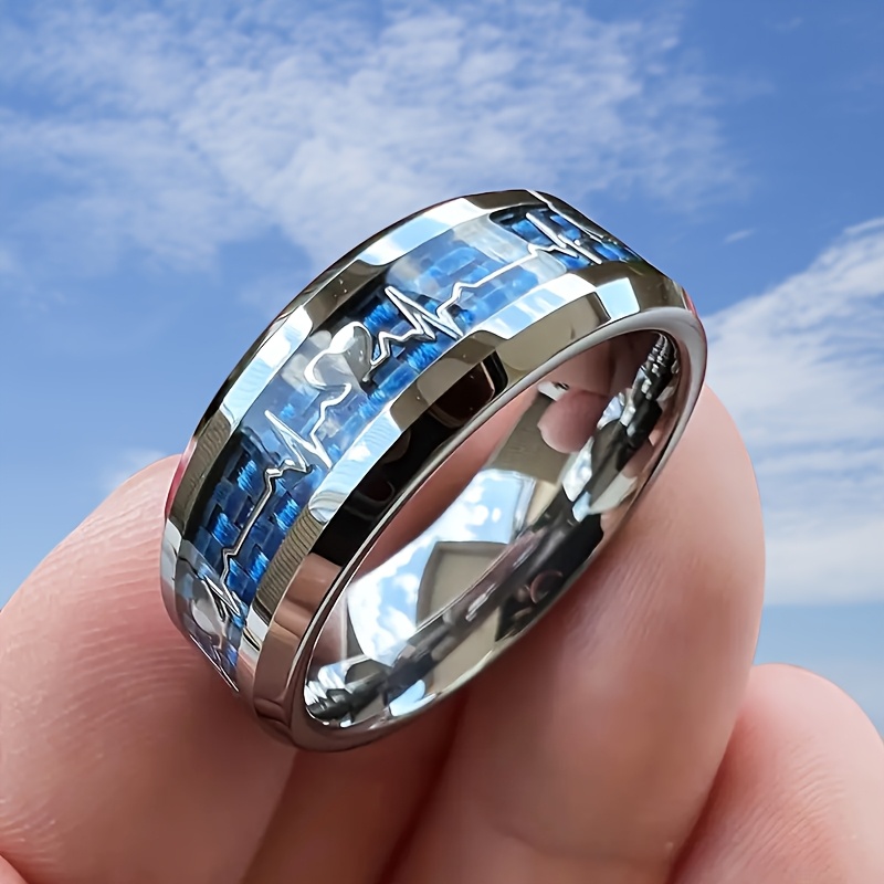elegant titanium stainless steel rings heartbeat design Temu Oman