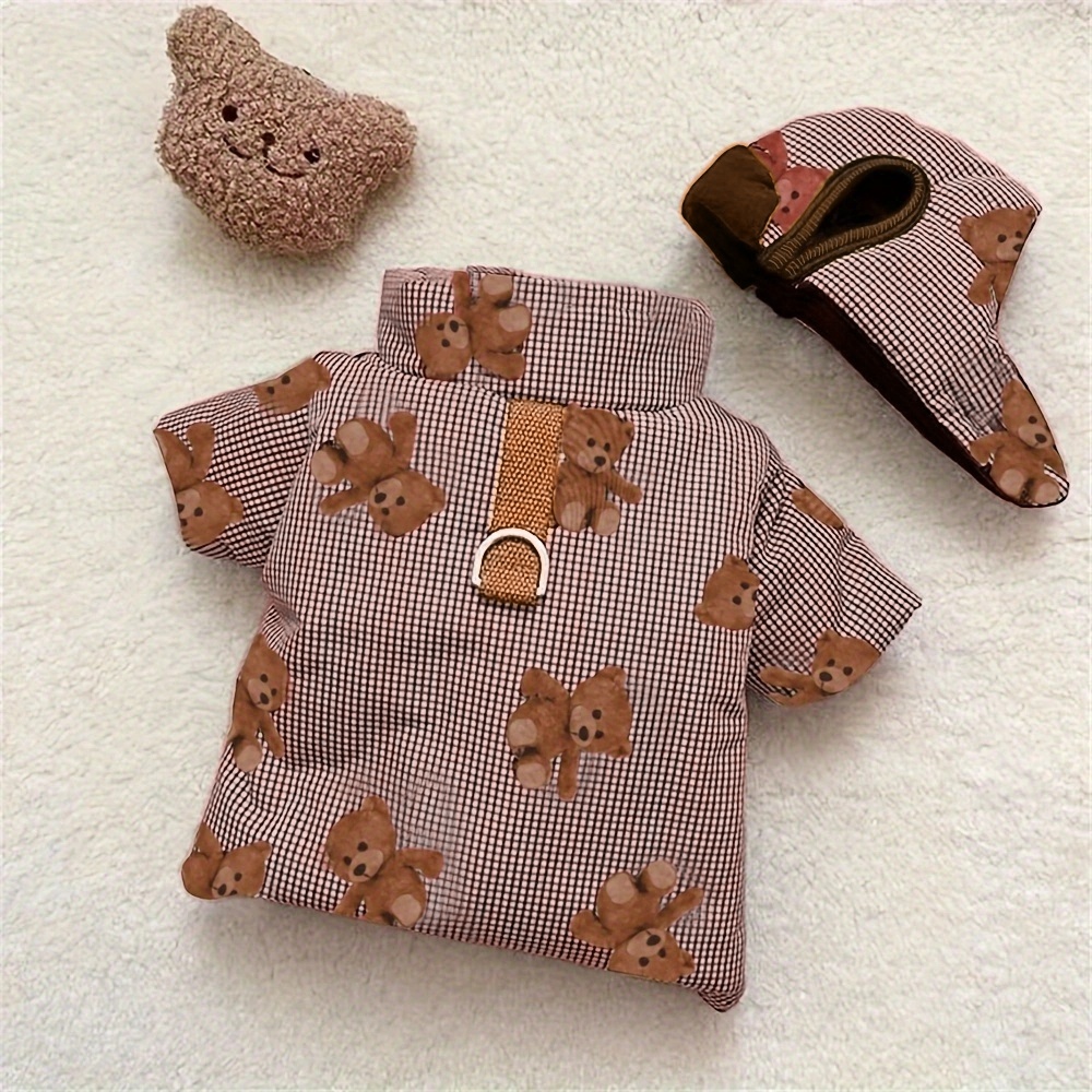 Image of Pet Clothing Set, Autumn And Winter Warm Clothes And Hat With Cute Cartoon Print, Pullable, Thickened Jacket