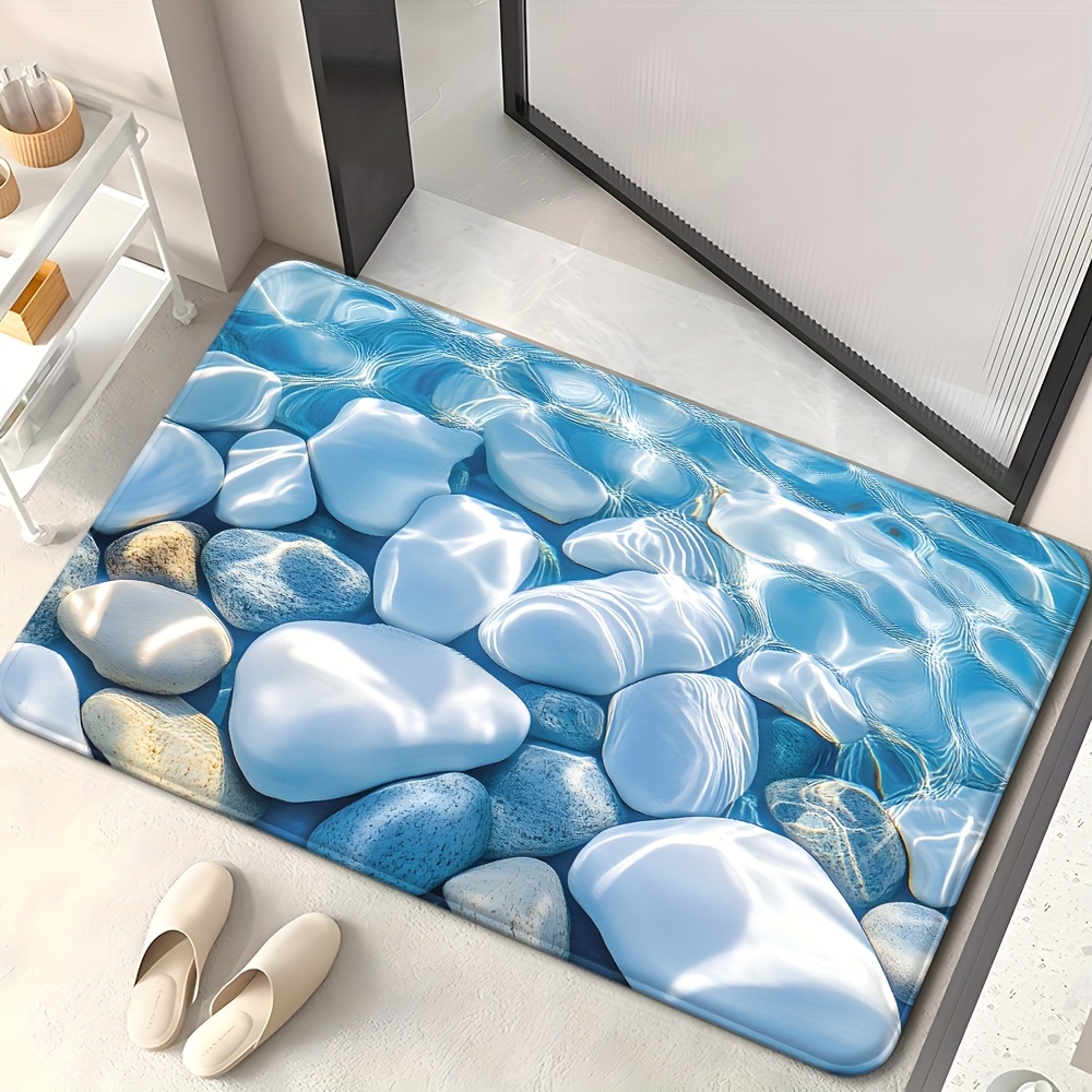 TEMU 1pc Non-slip Pebble Stone Floor Mat Suitable For Bathroom, Machine Washable Thick Cushioned With Pvc Backing, Soft Adhesive Suitable For