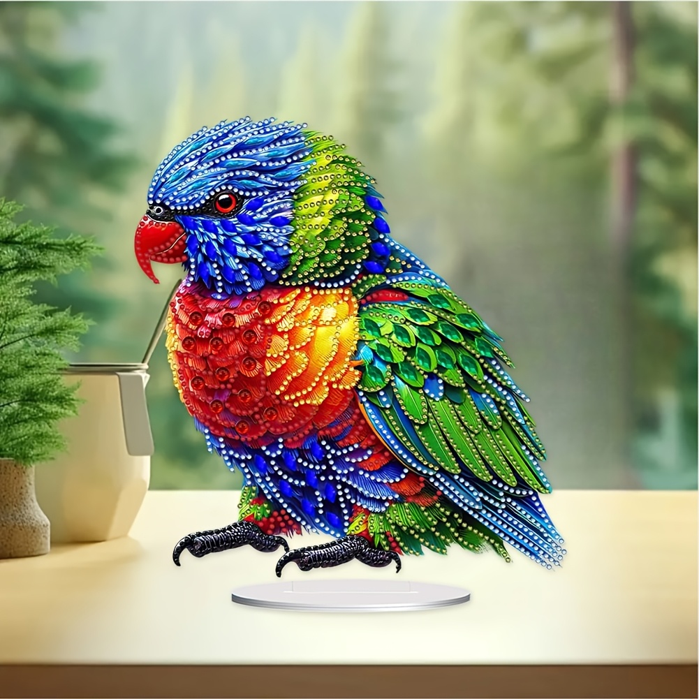 

1pc Diy Diamond Painting Acrylic Parrot Decor - Animal Theme Irregular Shaped Tabletop Ornament