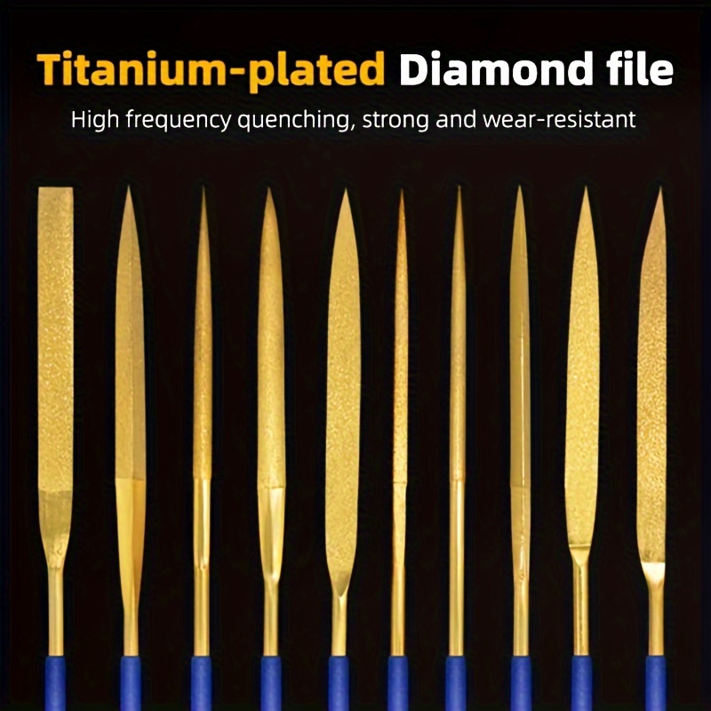 10 pcstitanium plated diamond file set high frequency strong and wear resistant details 1