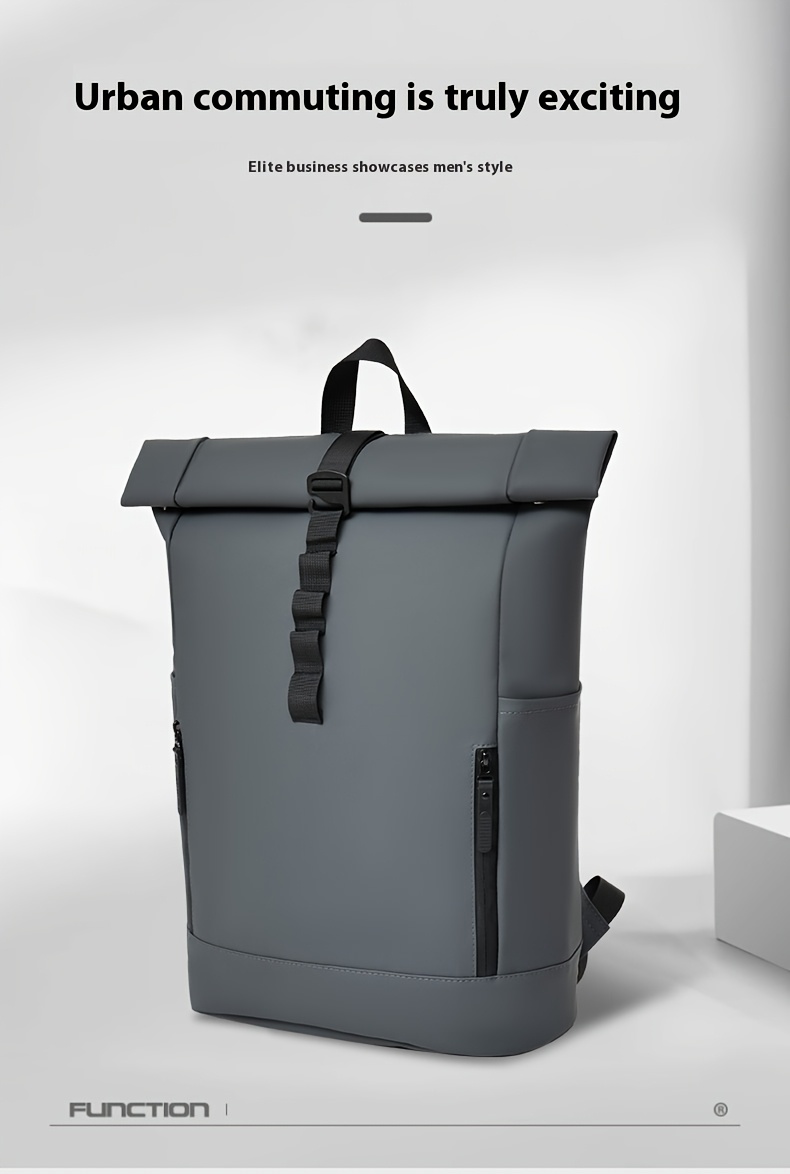 1 Large-Capacity Flip-Top Men's Backpack with Separate Laptop Compartment, Durable PU Material, Adjustable Shoulder Straps, Suitable for Commuting and Outings in Multiple Scenarios