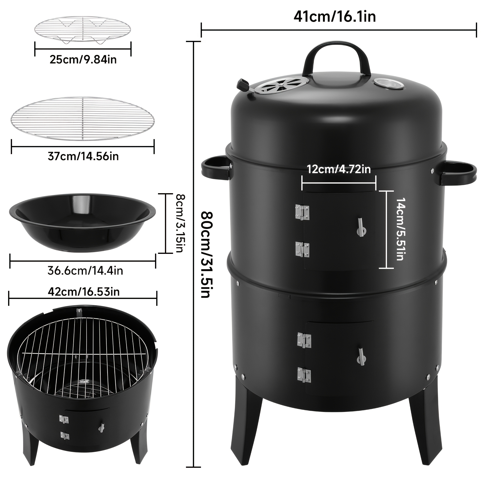 Image of Outdoor Grill, Outdoor , Charcoal Grill Three-layer Structure Design, Built-in Thermometer, Adjustable Design Ideal For Outdoor Camping, Family Gatherings, Bbq