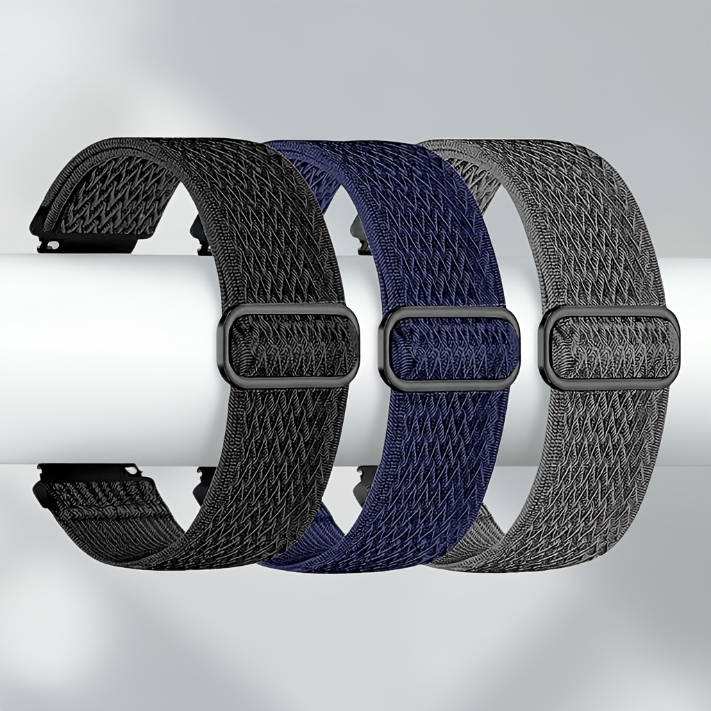 TEMU Juego de 3 correas elásticas de nailon para reloj inteligente para , aptas para correas de reloj inteligente de 18 mm, 20 mm y 22 mm de ancho.