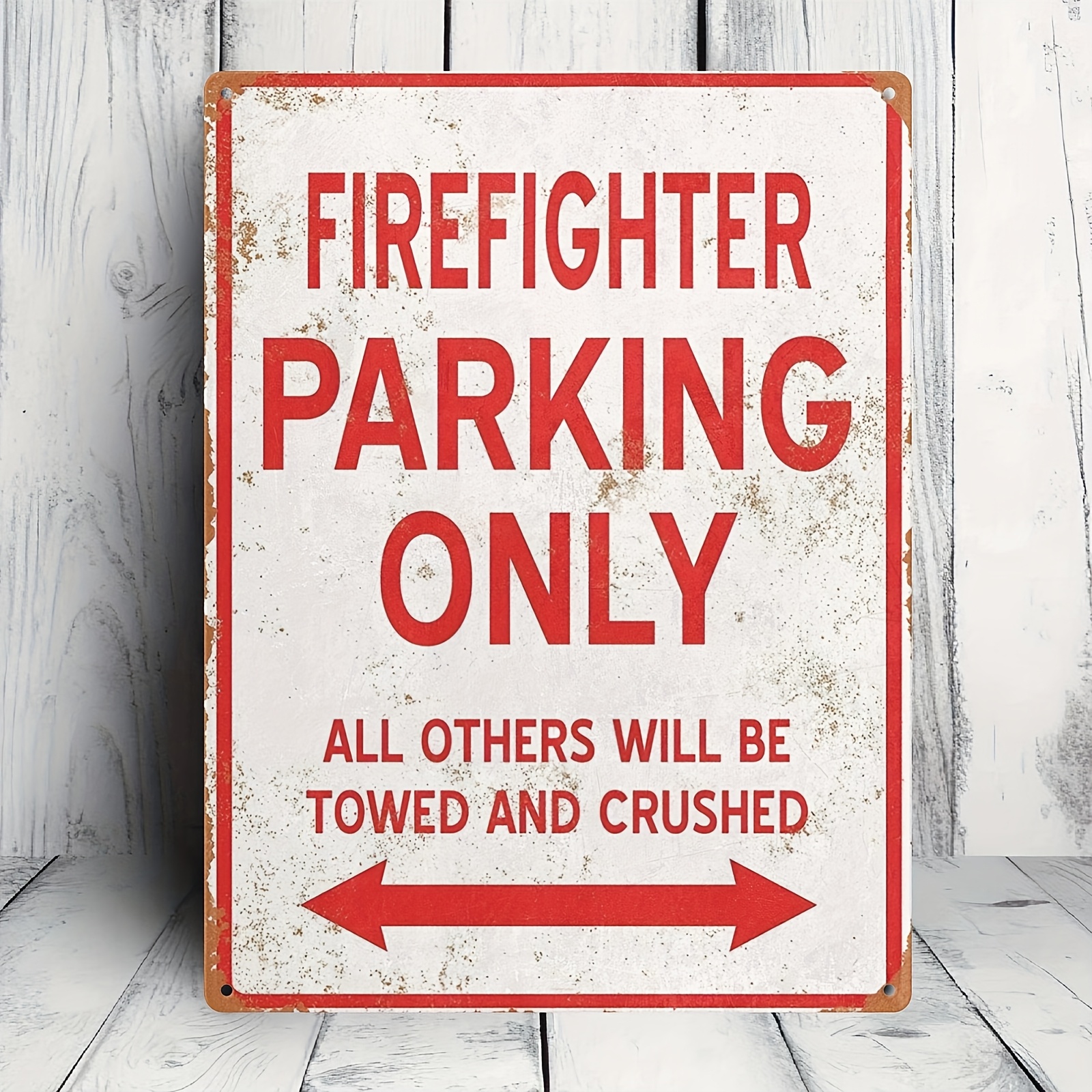 TEMU Vintage "firefighters Parking Only" Metal Sign - Rustproof And Weatherproof, Perfect For Garage, Bar, Home Decor - Indoor/outdoor Use, Easy To