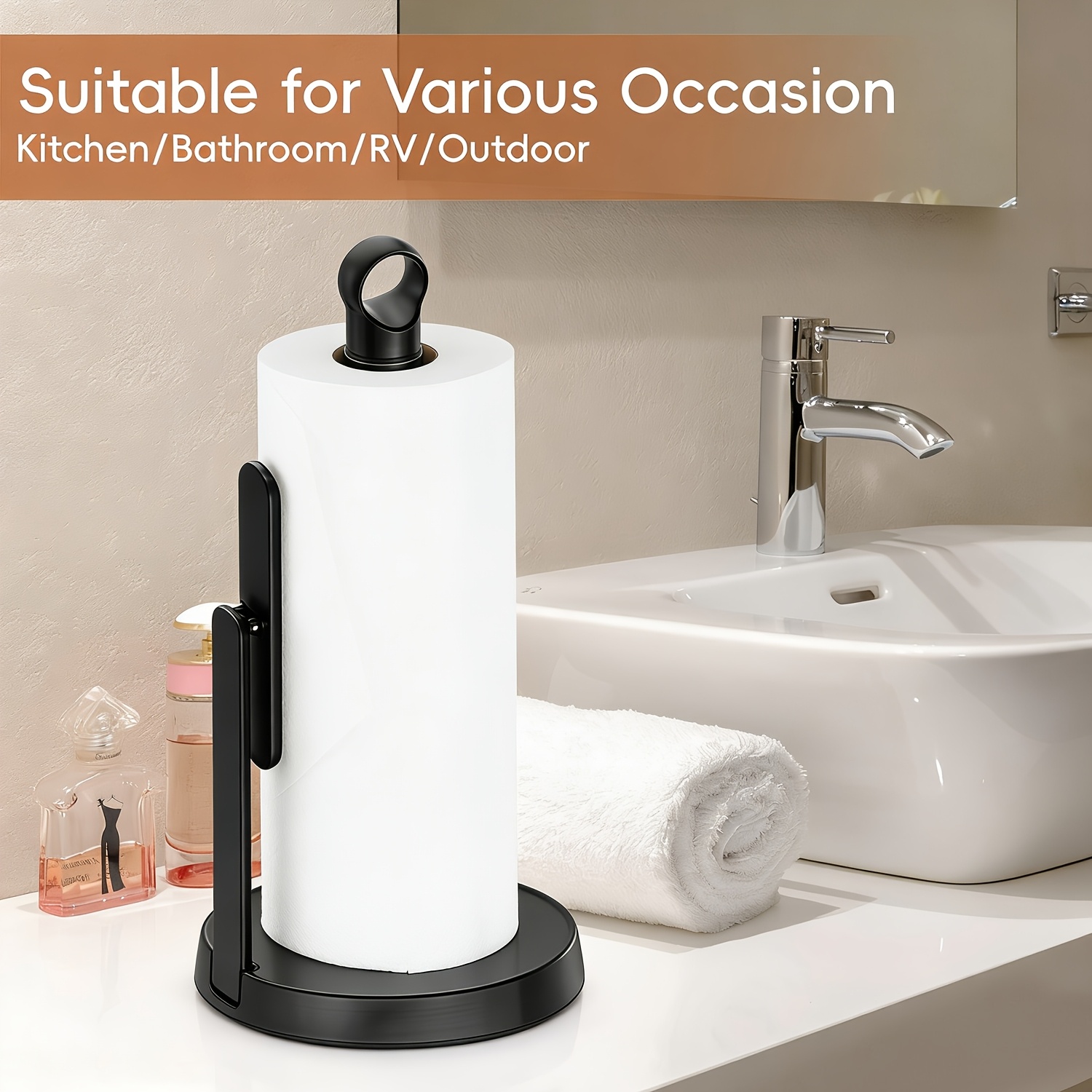 reliable Heavy Duty Stainless Steel Paper Towel Holder with Tension Arm-Easy One-Handed Tear, Modern Standing Countertop Dispenser for Kitchen, Holds All Paper Towel Rolls 5 reliable Heavy Duty Stainless Steel Paper Towel Holder with Tension Arm-Easy One-Handed Tear, Modern Standing Countertop Dispenser for Kitchen, Holds All Paper Towel Rolls - Image 5