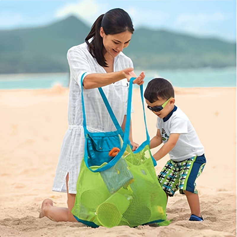 große kapazität mesh beach bag - leichtgewicht, faltbare spielzeug aufbewahrungstasche mit stabiler   riemen,   für strandtrips und urlaube, reise spielzeug organizer | spielbares design | atmungsaktives mesh material, strandtasche