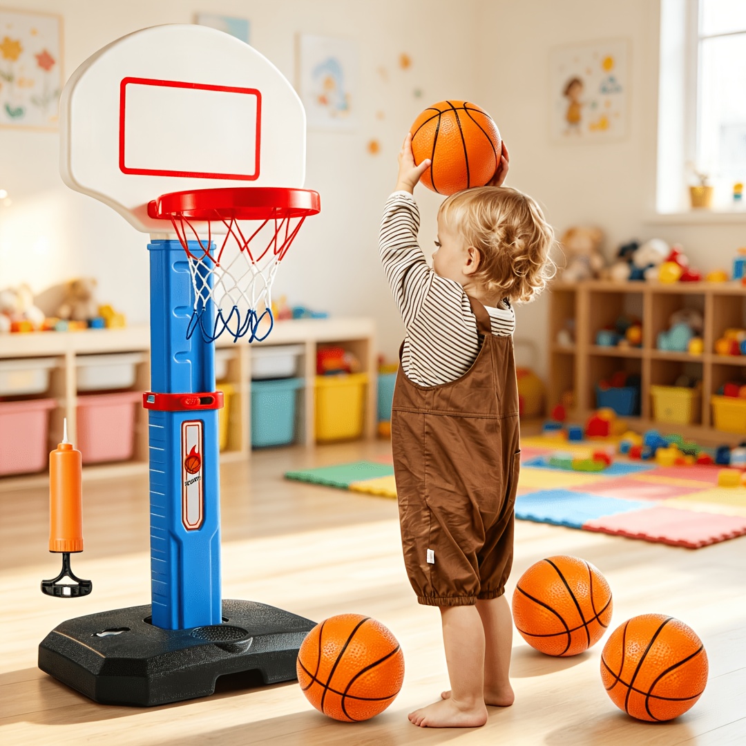 TEMU Basketball Arcade Game Set With 4 Balls, Adjustable Basketball Goal, Indoor Outdoor Play, Christmas Birthday Gift - Air Pump Included