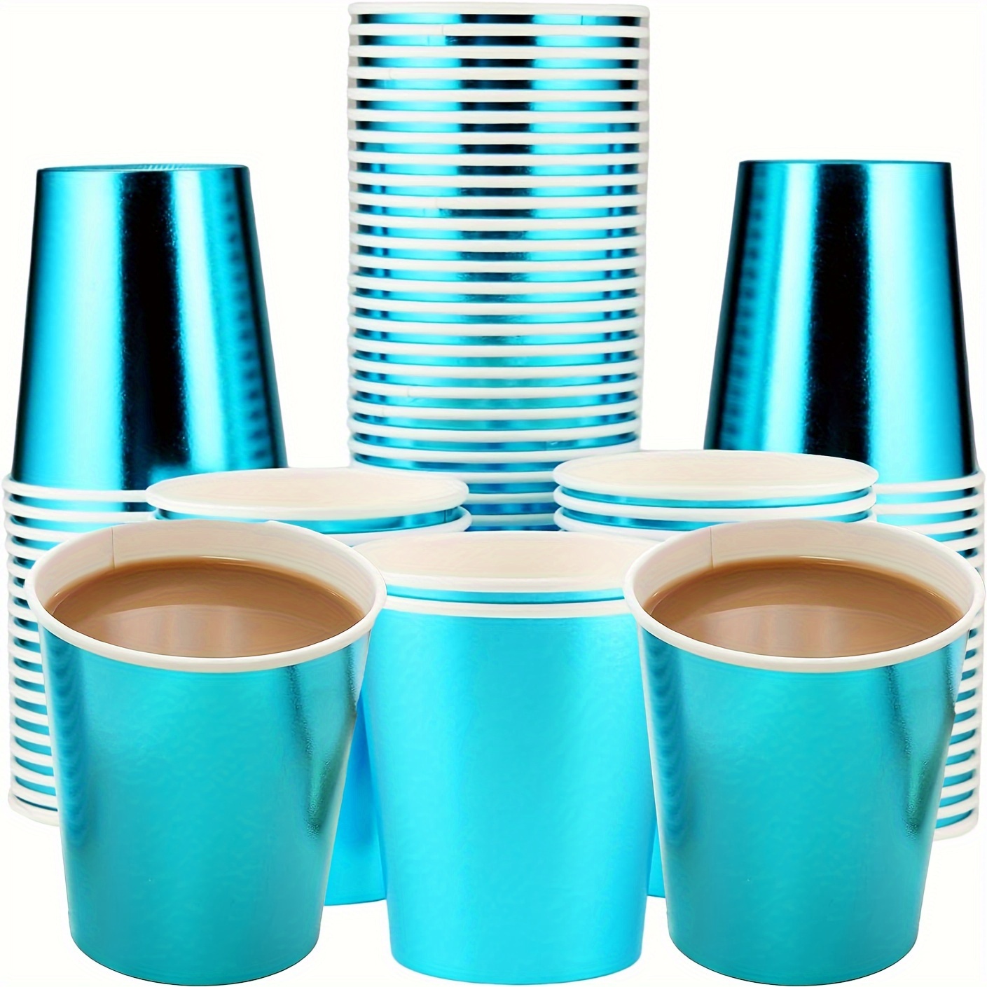 

20/40pcs 9oz Metallic Blue Paper Cups, Disposable Party Cups For Hot And Cold Drinks, Tea Coffee Water Milk Juice Cups, Peacock Blue Decorations For Party Wedding Picnic Bar
