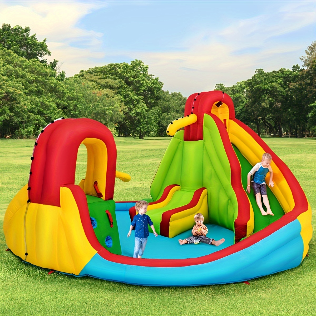 TEMU Kids Inflatable Climbing Wall Water Slide Pool Park Bounce House Without Blower