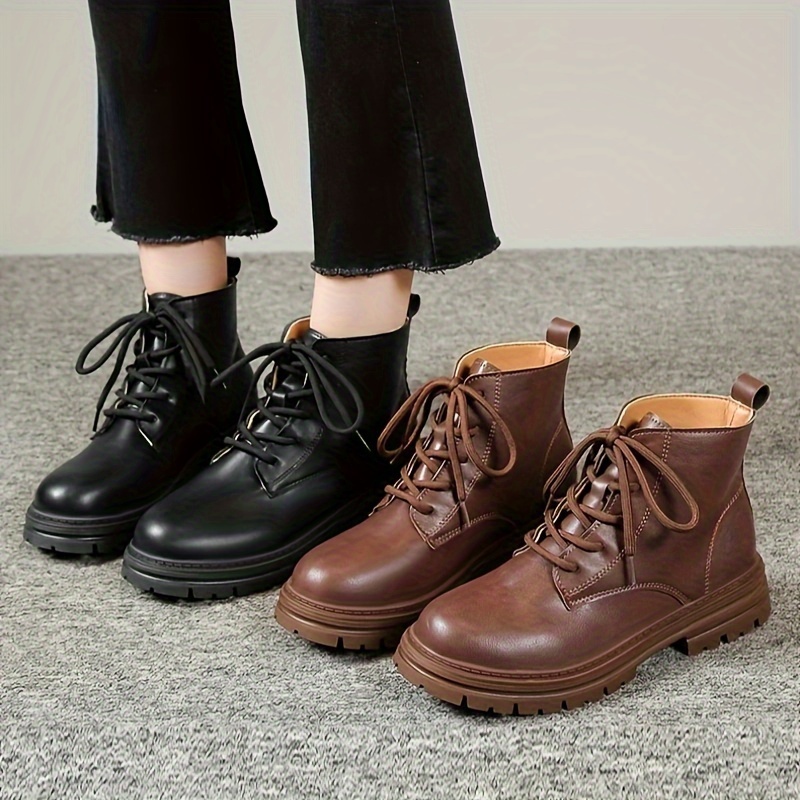 

Chic Women' Ankle Boots - Round Toe, Lace-up, Slip- With Sole, Faux Cover