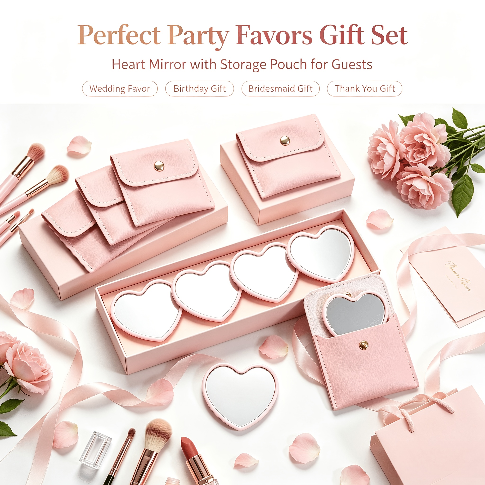 24pcs Heart-Shaped Makeup Mirror and Bag Set