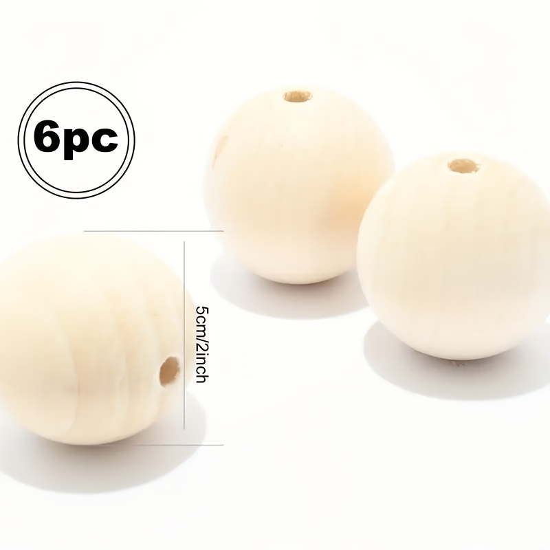6pcs Of 50mm Natural Wooden Beads, Round Wooden Loose Beads, Unfinished Wooden Spacer Beads For Crafting, Jewelry Supplies, And Decorative Beads