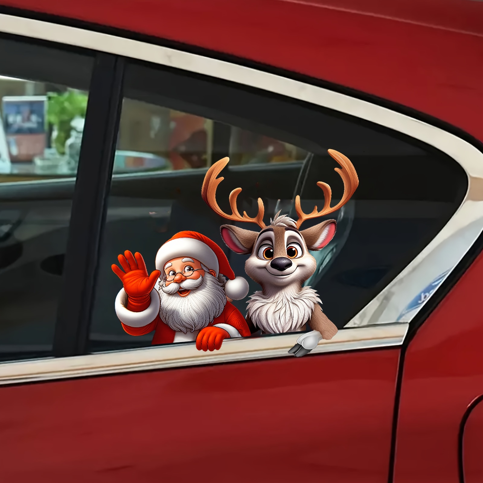 

1pc Christmas Car Decals Santa And Reindeer Vinyl Stickers For Vehicle Decoration, Self-adhesive Decals For Plastic, Glass, Metal ,christmas Car Window Glass Decal Decoration