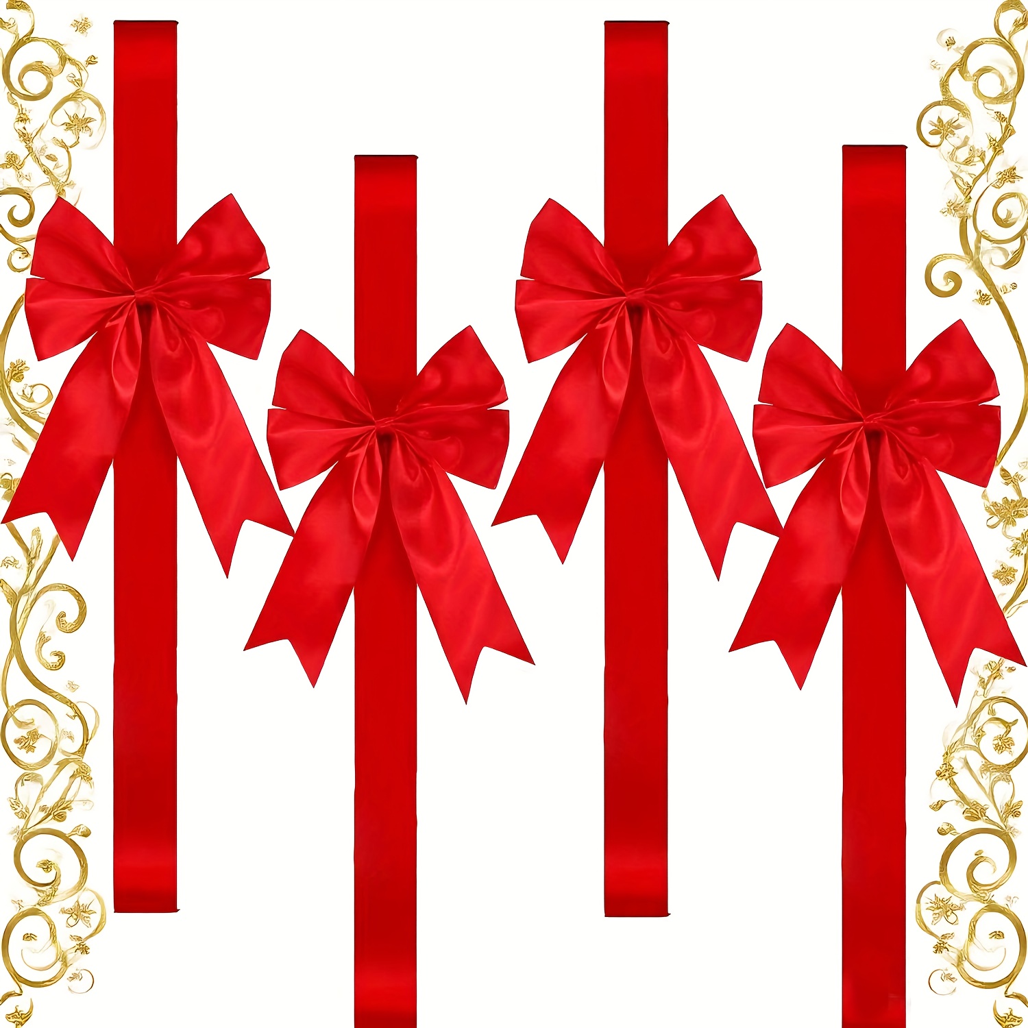 TEMU 4pcs Of Cabinets, Ribbon Bows, Large Red Bows, Christmas Doors, Kitchen Cabinets, Ribbon Bows, Storage Cabinets, Christmas Holiday Party Decorations