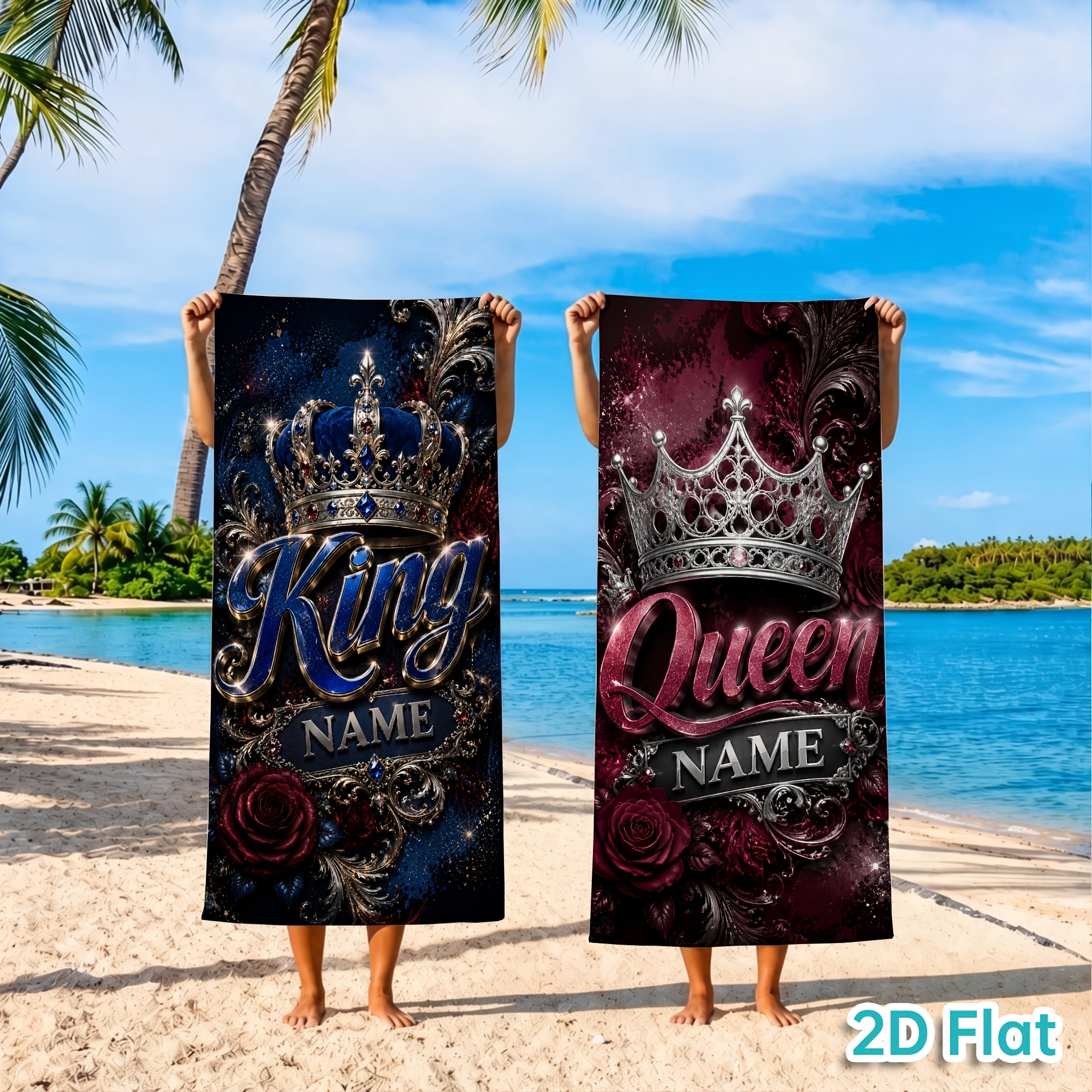 Custom Couple Beach Towel with Luxurious Crown Style Design