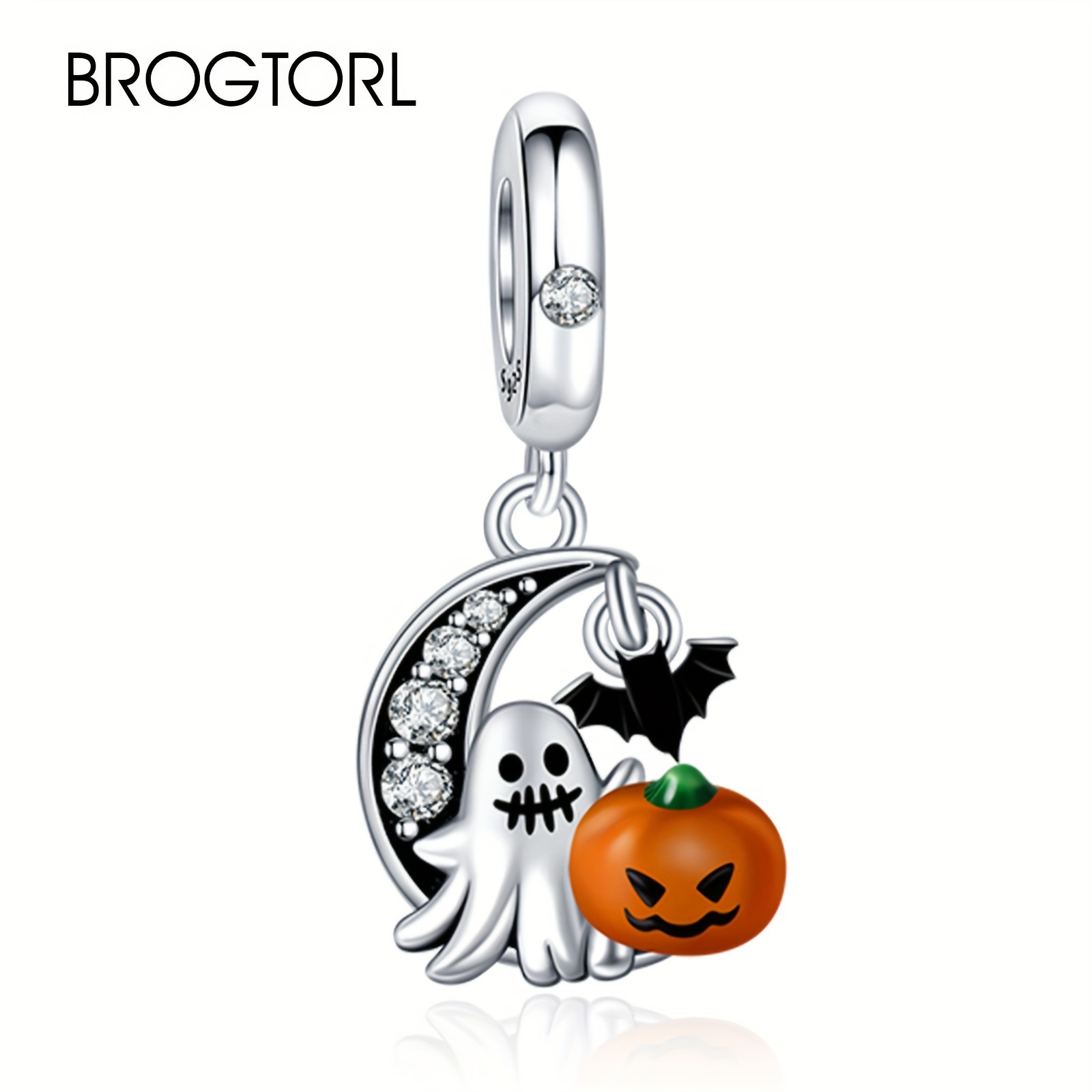 

Women's 925 Sterling Silver Diy Charm For Bracelet & Necklace Evil Ghost & Pumpkin At Halloween Night Moon Dangle Charm Cz Stone Fashion Diy Jewelry Making Pendant