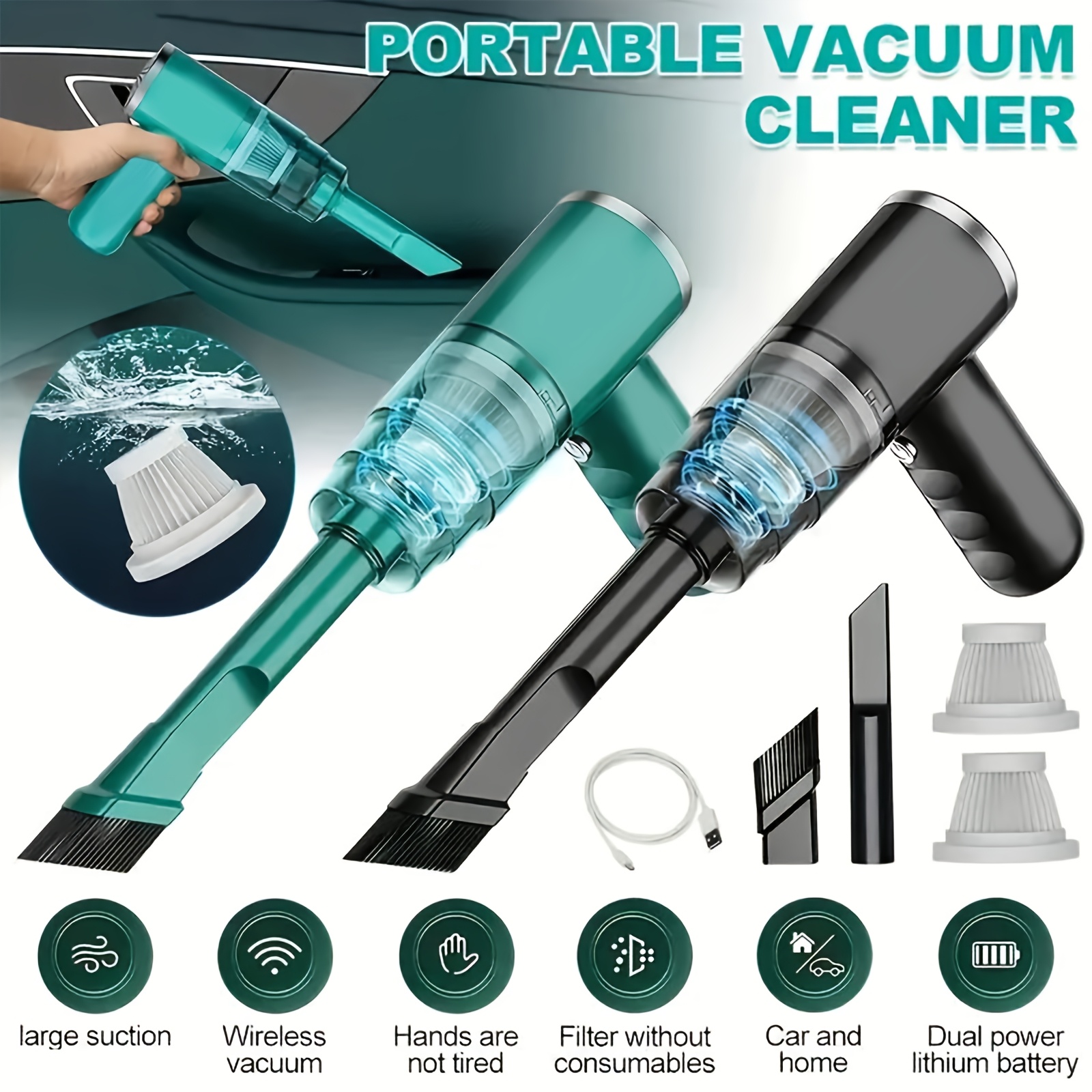 

Compact & Powerful Cordless Car Vacuum Cleaner - Usb Rechargeable, Quiet With 45db Noise Level, Includes Multiple Attachments For Cleaning In Cars, , Homes & Offices