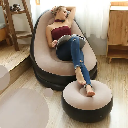 adult inflatable recliner folding portable lazy sofa with footstool lazy flocking recliner chair air sofa indoor living room game bedroom office balcony outdoor travel camping