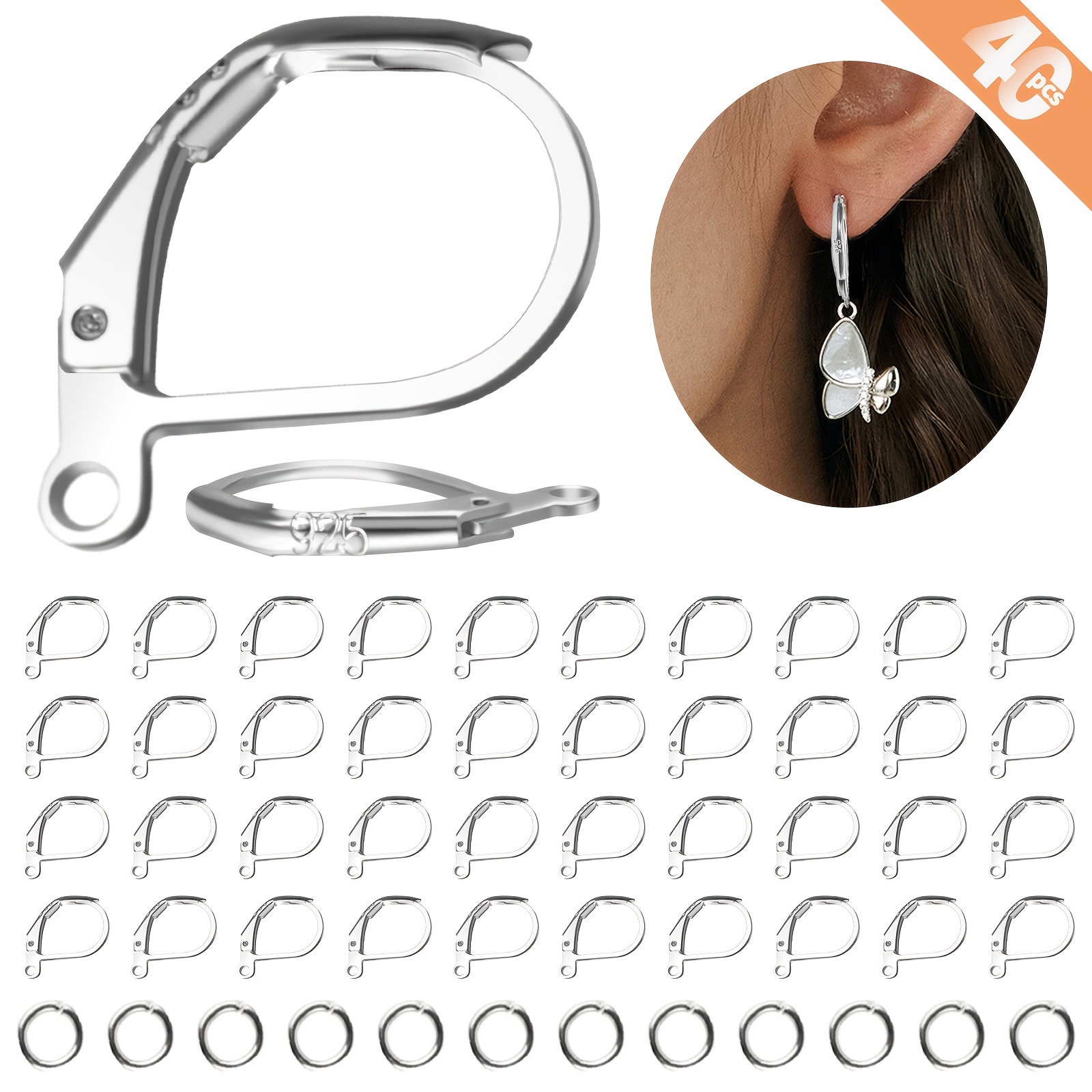 Image of 40pcs/90pcs S925 Silver Plated Hypoallergenic French Lever Earring Hooks, Jewelry Making Kit, 40pcs Set: 20 Ear Hooks And 20 Closed Jump Rings; 90pcs Set: 40 Ear Hooks And 50 Closed Jump Rings