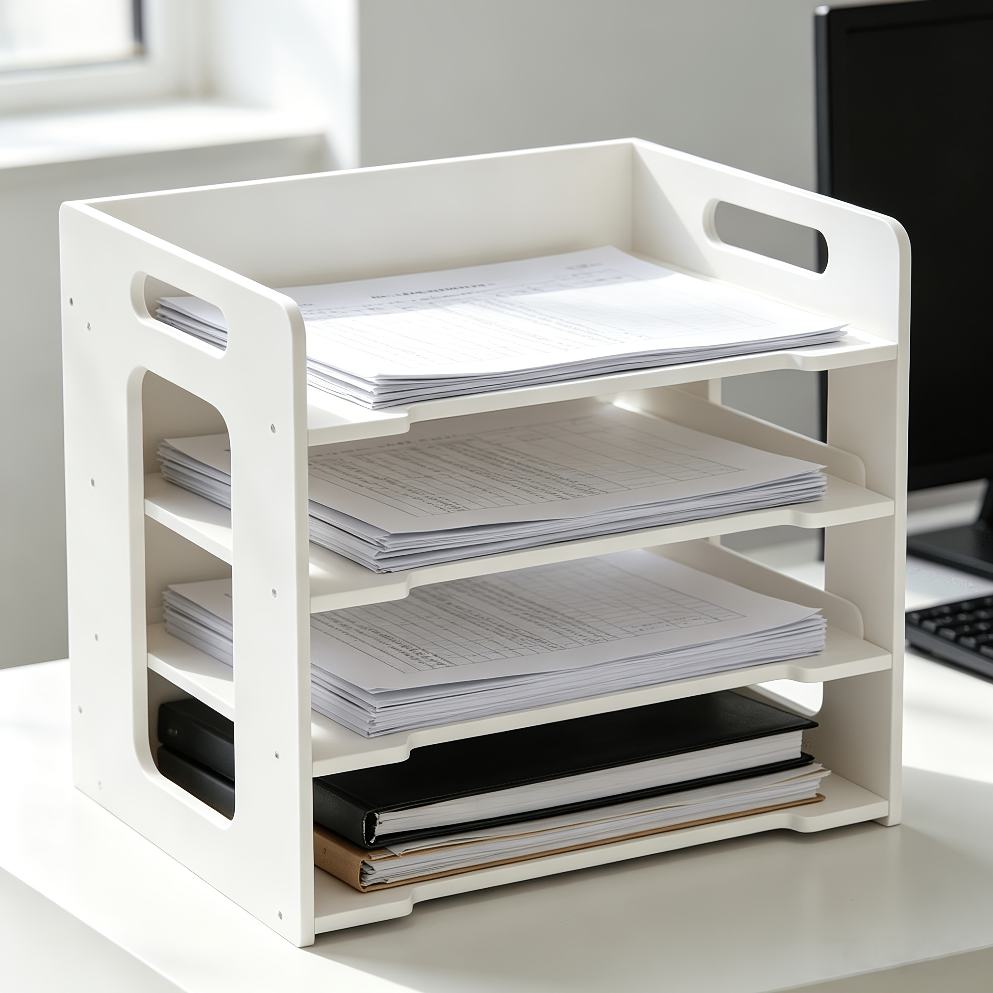 4 Tiers Paper Organizer For Desk Desktop File Holder Office Desk Organizer Mail Letter Tray & Paper Sorter Document Notebooks Storage Rack For Home Office School