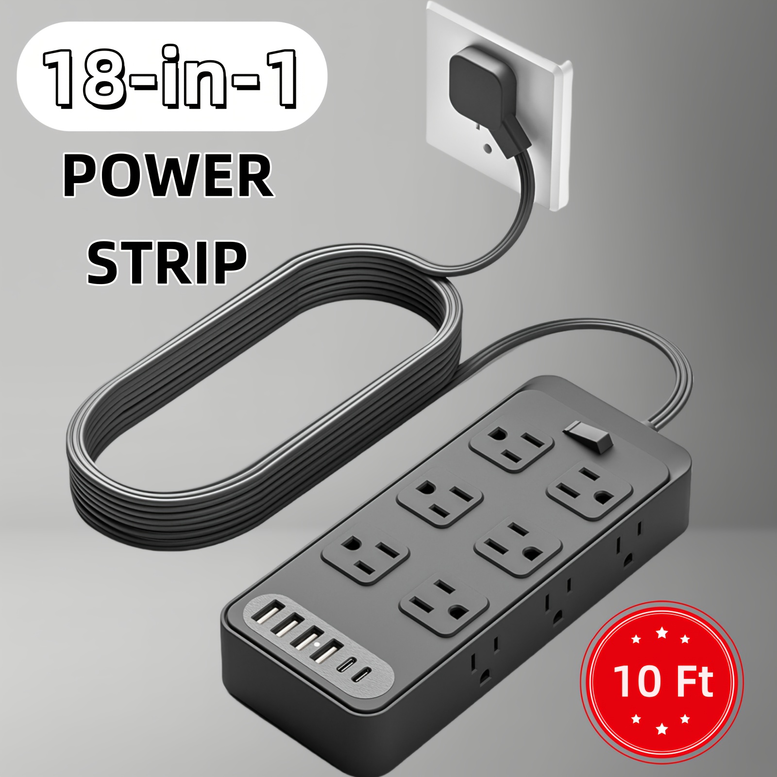 TEMU Power Strip With Usb Ports | Multi-specification Protector Power Strip | Multi-functional Protection Switch, With 12 Outlets/8 Outlets, 6 Usb