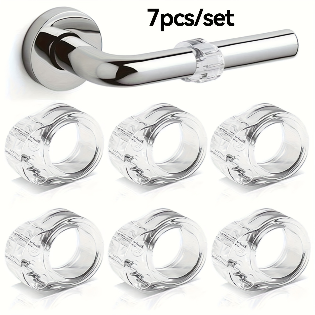E-shop 7-teiliges O-förmiges Türgriff-Schutzset - Transparente Anti-Kollisions-Pads, Metall- und Gummi-Design, verhindert Tür- und Wandschäden,