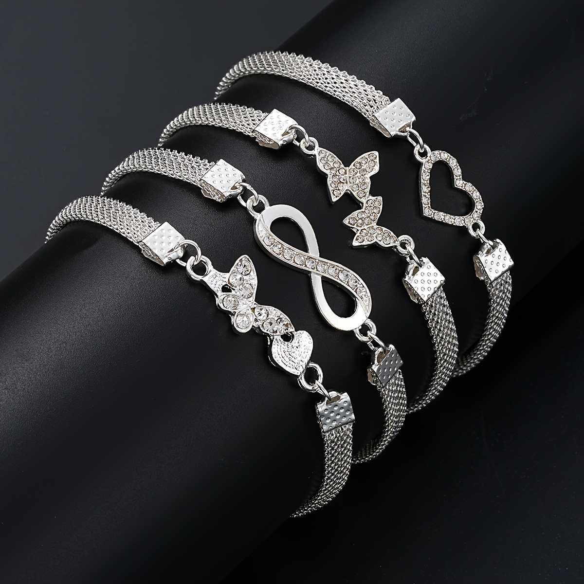 TEMU Parure de 4 chaînes de cheville élégantes et luxueuses avec cœur d'eau, papillon et symbole à 8 , parfaite de vacances quotidiennes et fêtes de