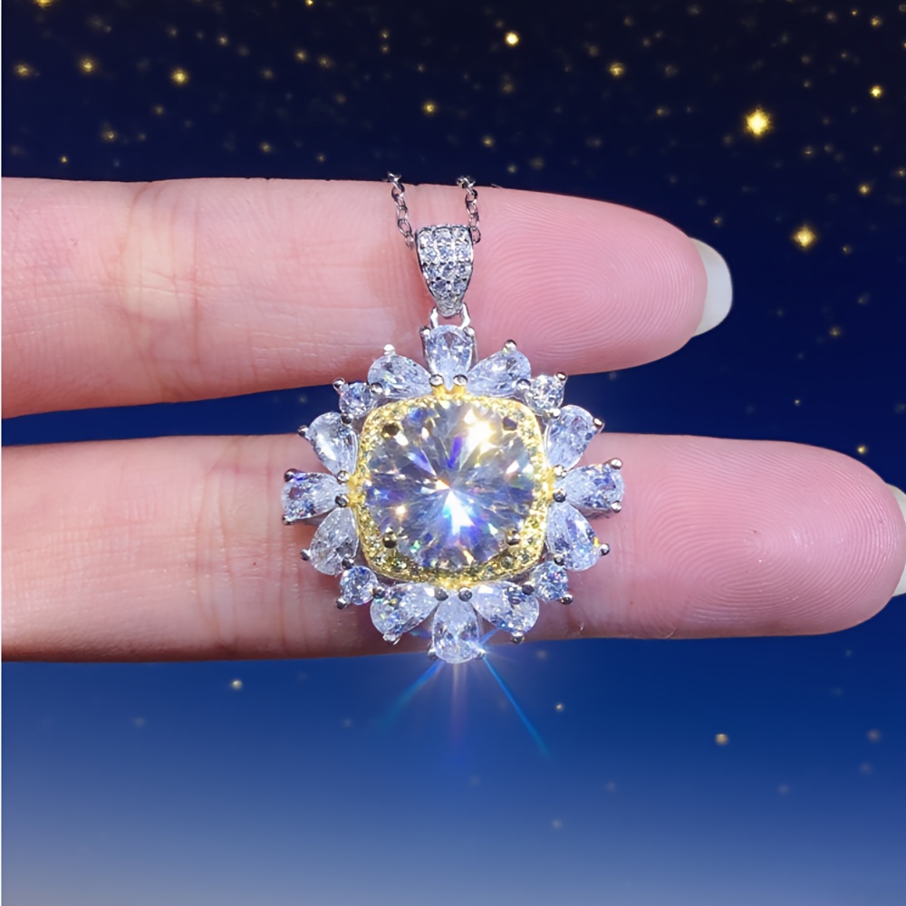 TEMU This Exquisite Moissanite Necklace, From 925 Silver, Is A Stylish Accessory For Women. It Showcases A Large Round Moissanite Stone Measuring