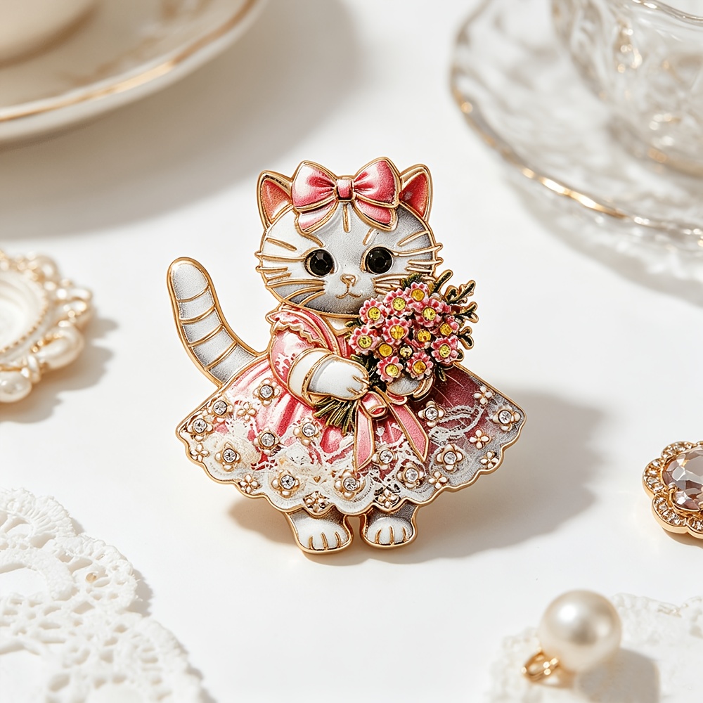 Temu – TEMU Cute Dresses Cat Enamel Brooch, Bouquet Cat Pin, Fashion Accessory Gift Suitable For Dresses, Coats And Suits