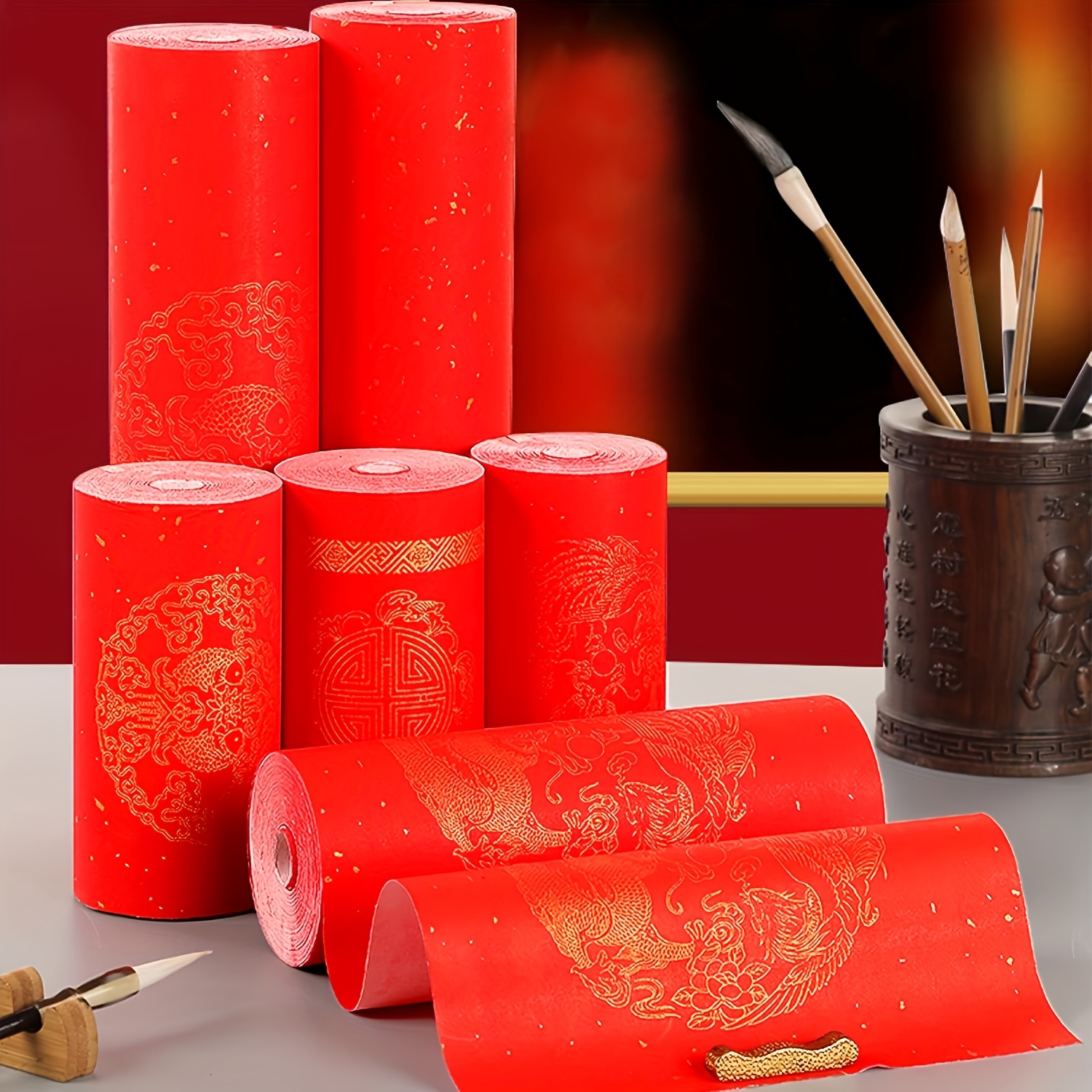 

Chinese Red Xuan Paper, Blank Thicken Chunlian Paper For New Year Party Decor, Dragon And Phoenix