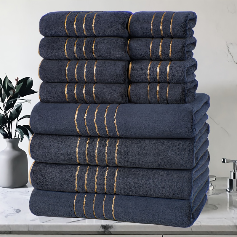 TEMU Juego de toallas decorativas a rayas Premium de 12 piezas, 70 X 140 Cm/27.5 X 55 Pulgadas y toallas de 35 X 75 Cm/ X 27.53 Pulgadas y toalla de