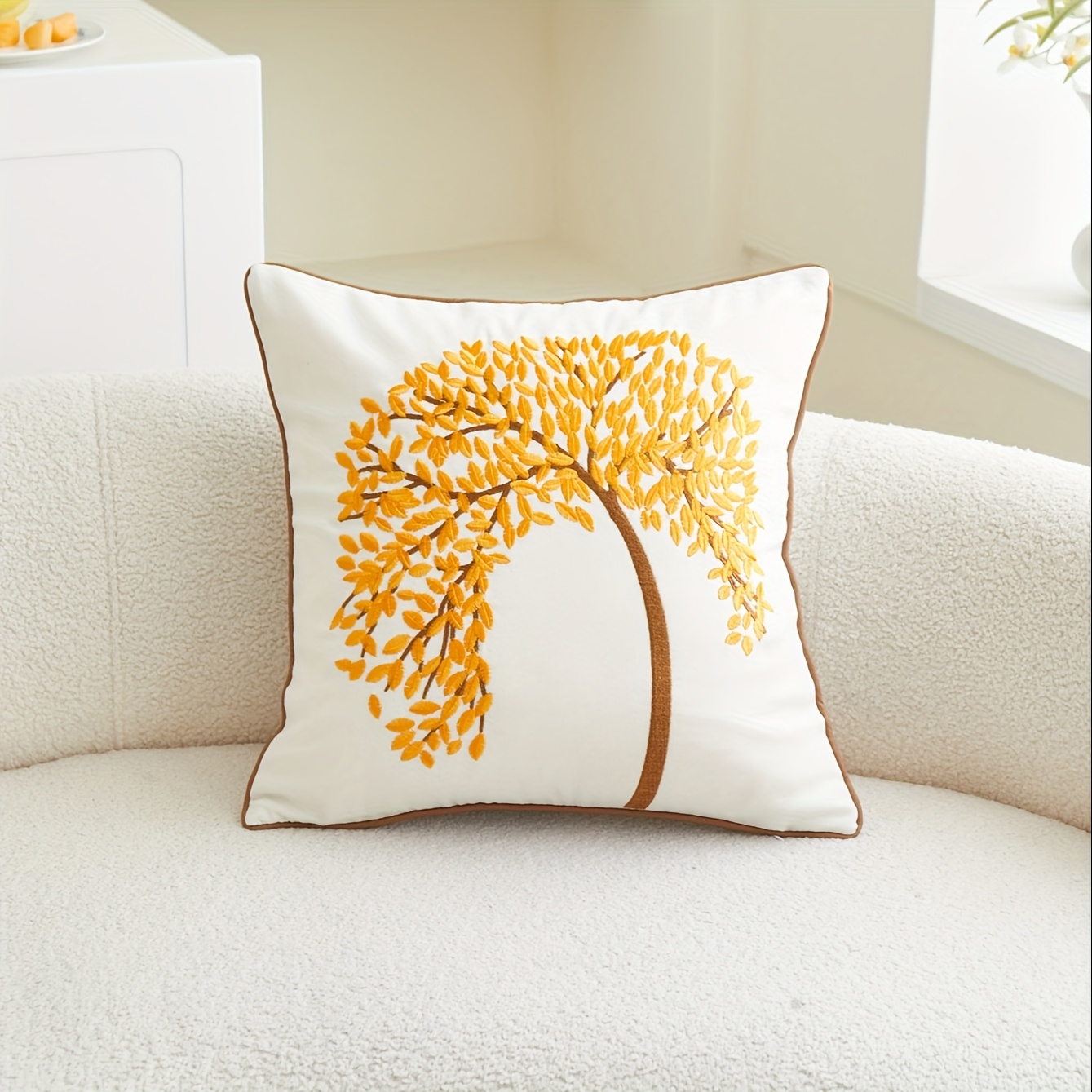 1pc Tree Of Embroidered Pillow Cover