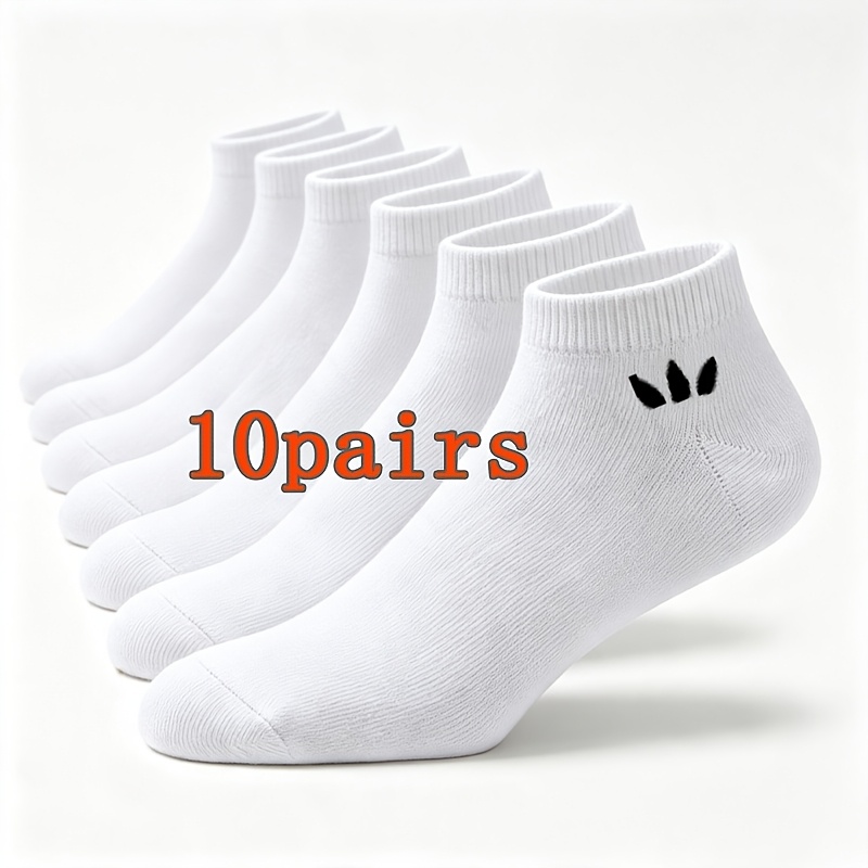 TEMU 10 Pairs Black And White Trendy Fashion Pattern Short Socks Unisex Spring Summer Autumn Style Athletic Short Socks Breathable Sweat-absorbing