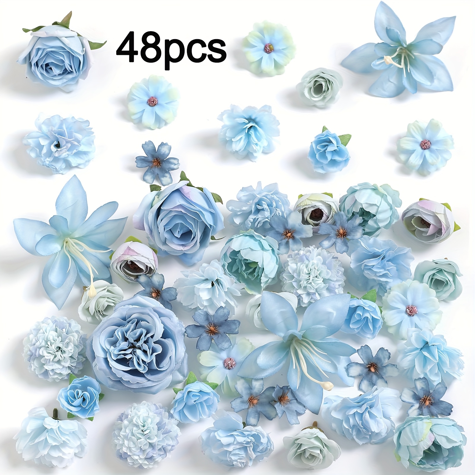 E-shop Künstliche Blumenköpfe für Bastelarbeiten - 48 Stück Multi-Seide Künstliche Rosen, Pfingstrosen, Gänseblümchen & Blumenköpfe Großpackung für