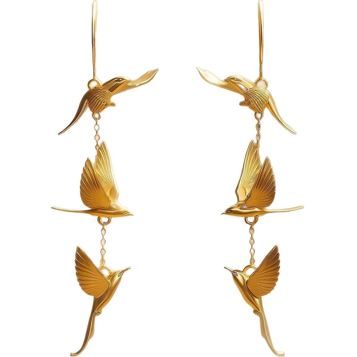 TEMU 1 Paire de Nouvelles Boucles d'Oreilles Longues Style Chinois 3D Six-Plumes , Fil d'Oreille Long à Tête de Perce-oreille Volant à Trois Couches,