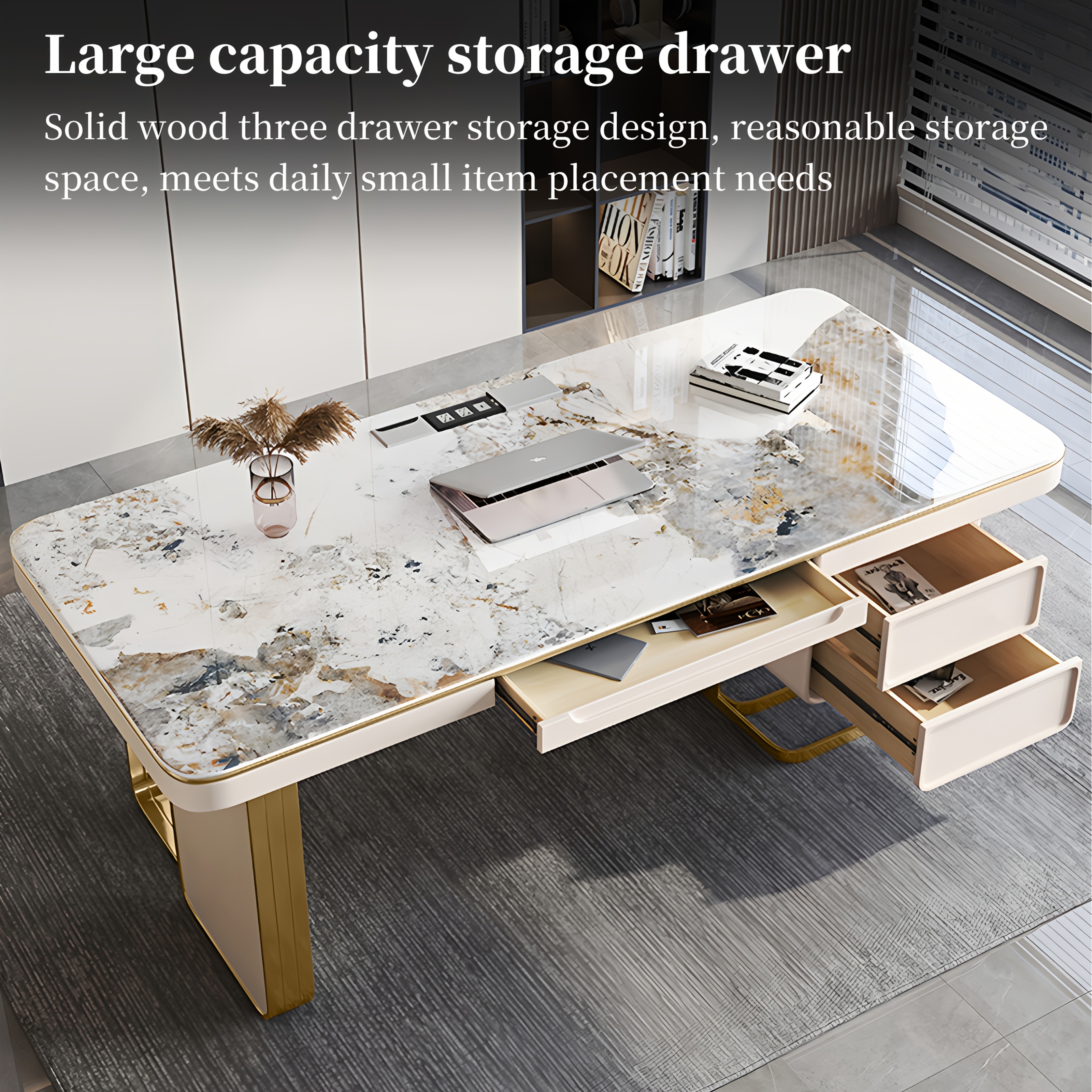 luxury   desk with   modern minimalist writing table suitable for home office study room bedroom marble tabletop   assembly space saving for small spaces   Product details 0