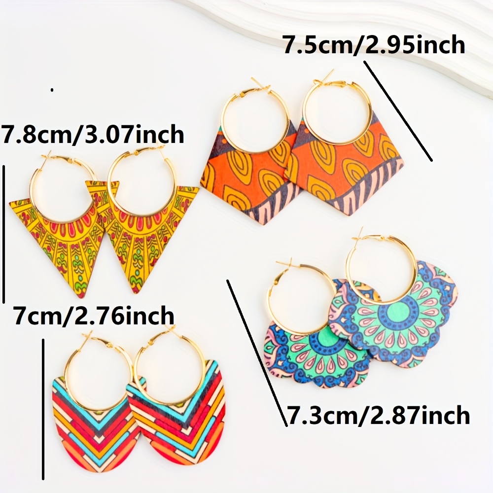 10 Pairs Bohemian Vintage Handmade Wooden Earrings Set