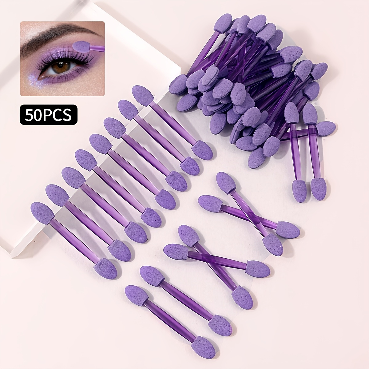 TEMU 50pcs Double-ended Eyeshadow Sponge Applicators, Purple Disposable Makeup Brushes For Eyeshadow, Concealer, Nail Art & Eyebrow, Multifunctional