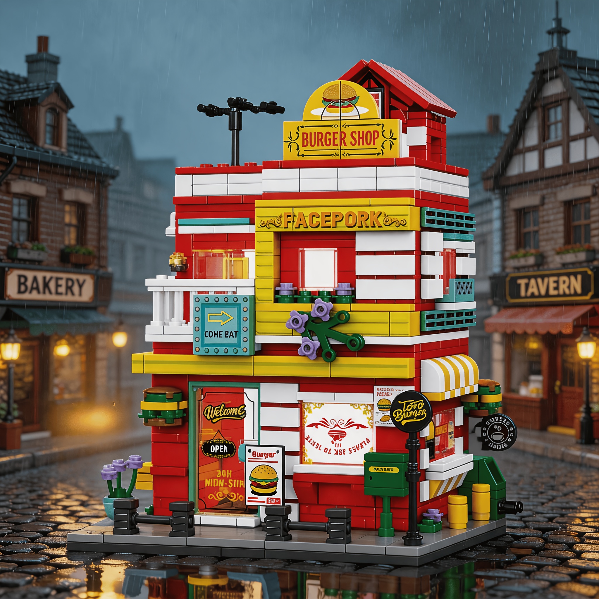Compatible Small Particles Tide Play Street View Burger Shop